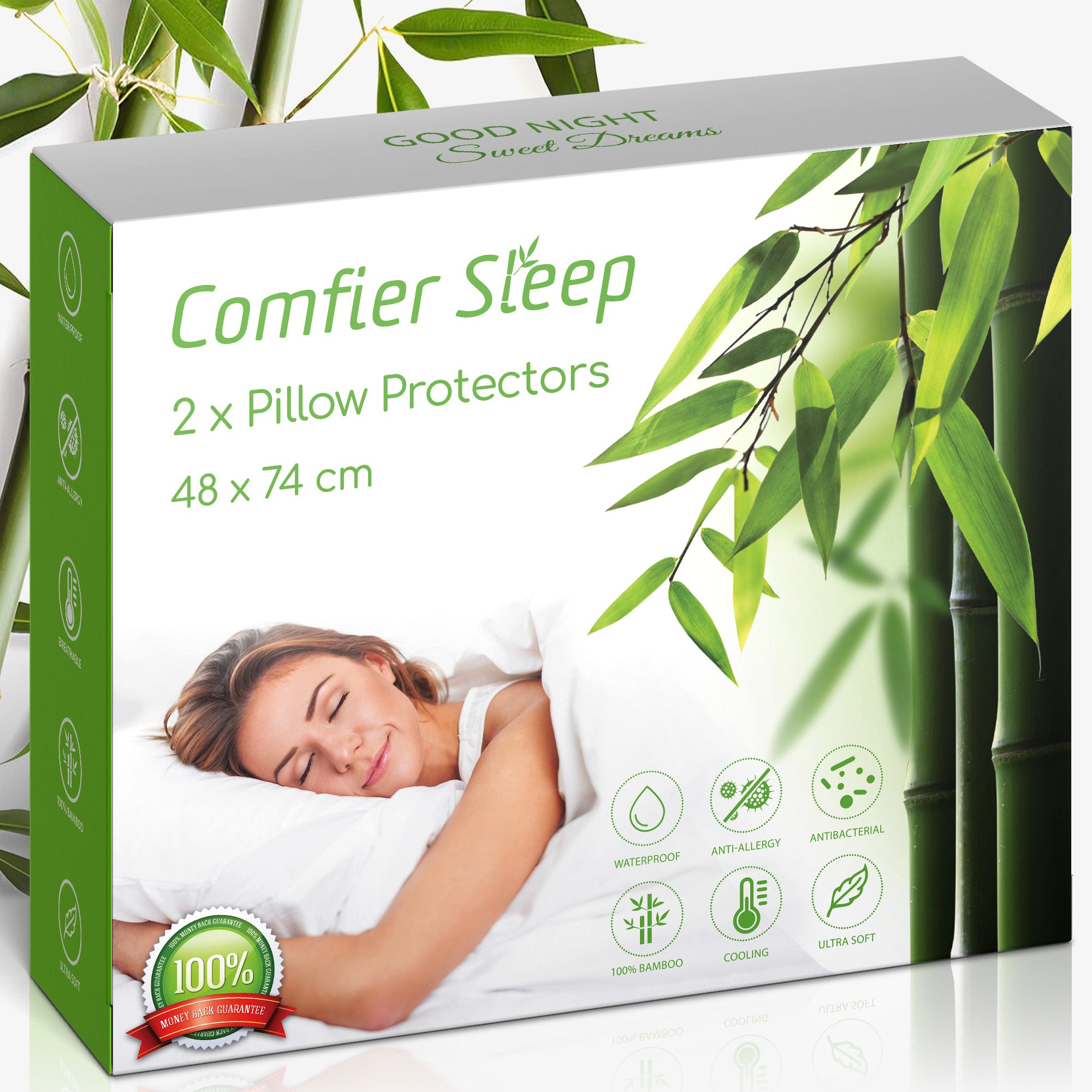 Bamboo Pillow Protectors with Zip Standard Size 48 x 74 cm