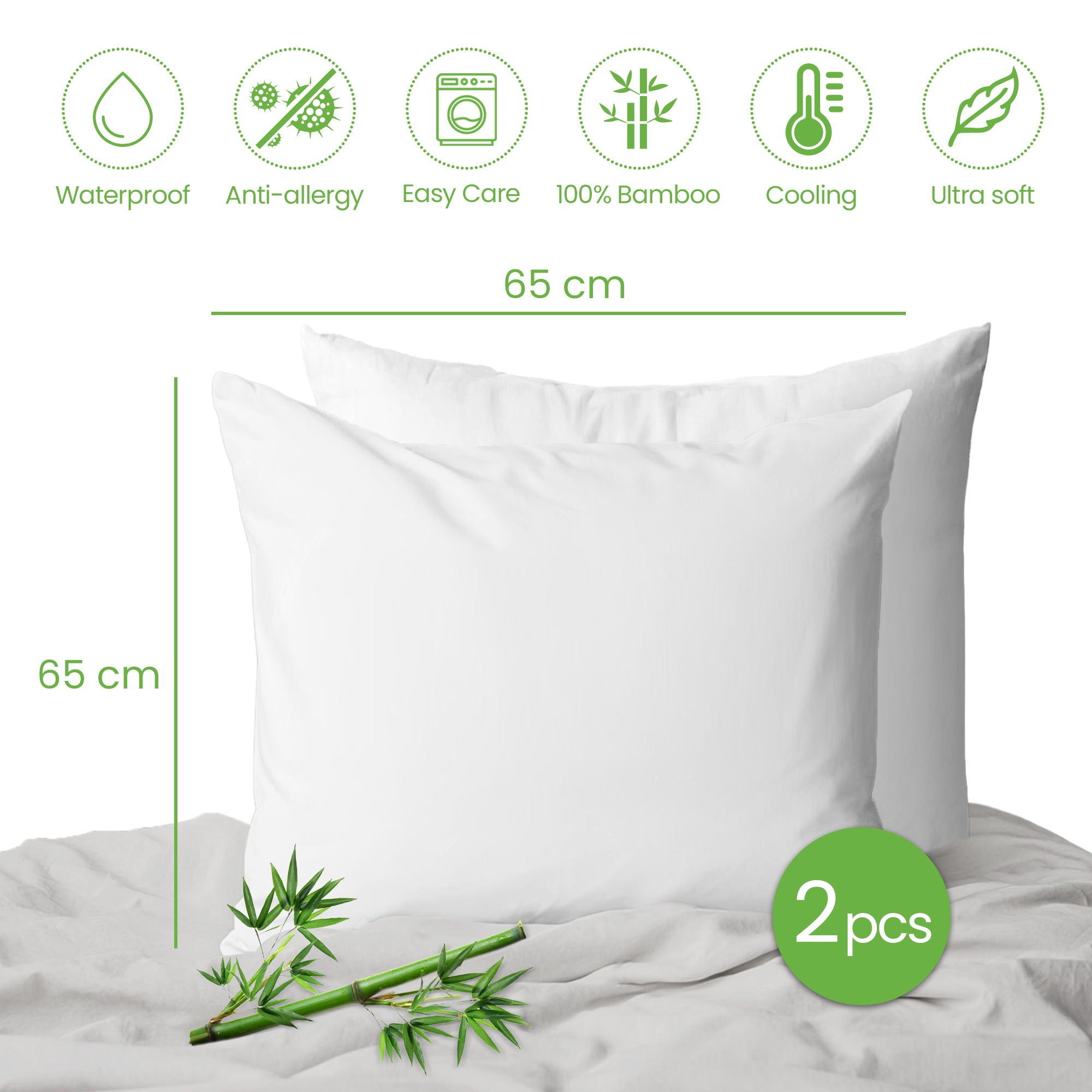 Bamboo Pillow Protectors with Zip Square Size 65 x 65 cm