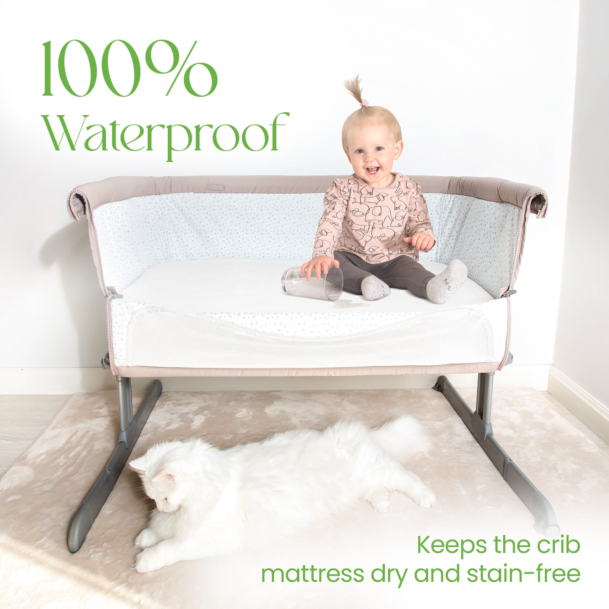 Bamboo Breathable Cot Bed Mattress Cover – 140x70x10cm, White, UK Made