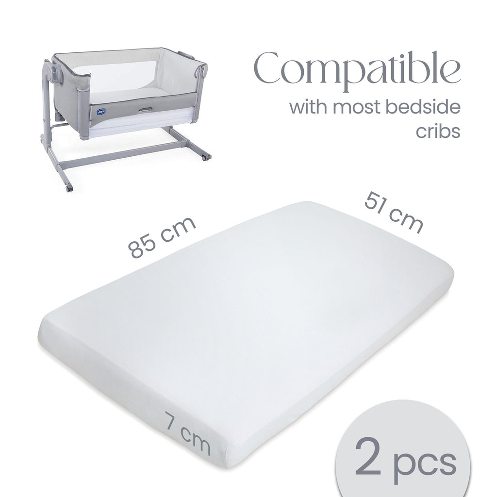 Next To Me Crib Sheets 51x85cm – Award-Winning 2 Pack 100% Organic Cotton Grey Bedside Crib Fitted Sheets – Soft Breathable Tutti Bambini CoZee Fitted Sheets for Daily Use
