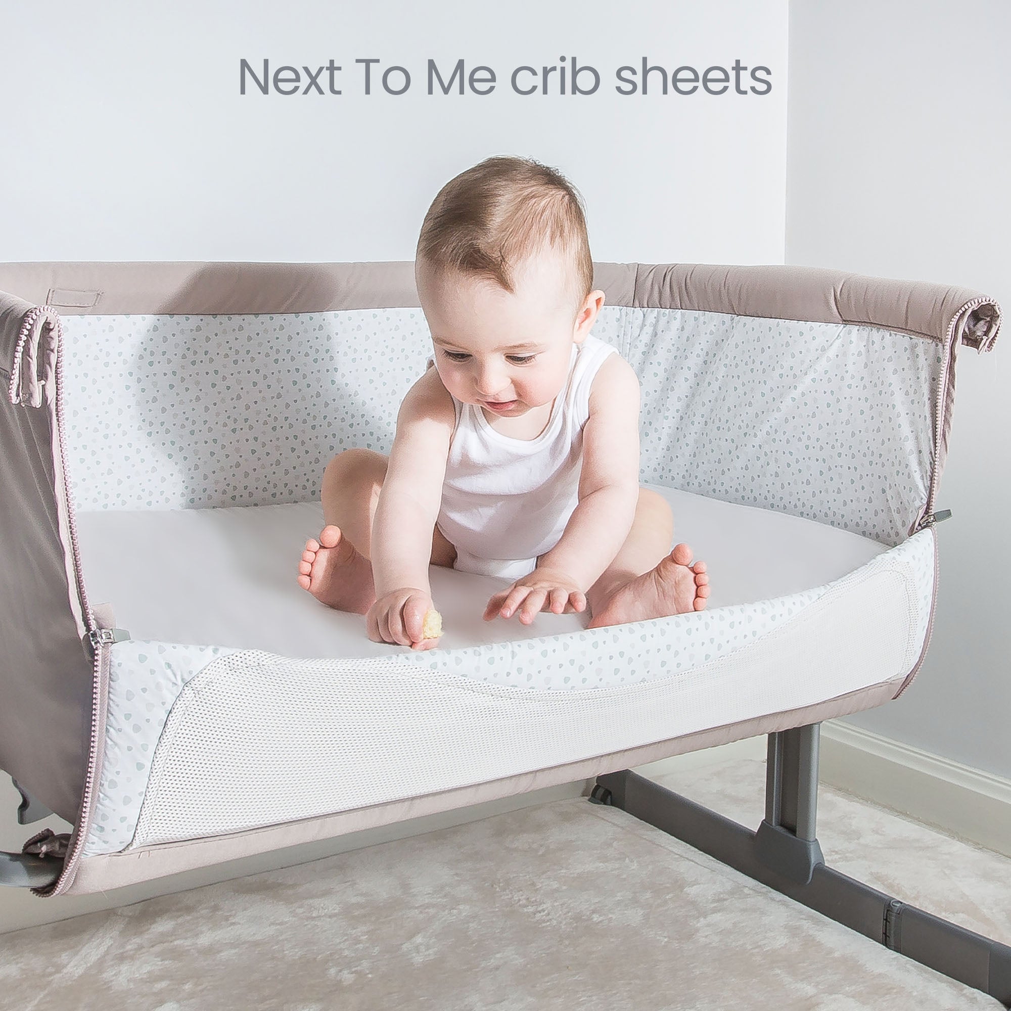 Next To Me Crib Sheets 51x85cm – Award-Winning 2 Pack 100% Organic Cotton Grey Bedside Crib Fitted Sheets – Soft Breathable Tutti Bambini CoZee Fitted Sheets for Daily Use