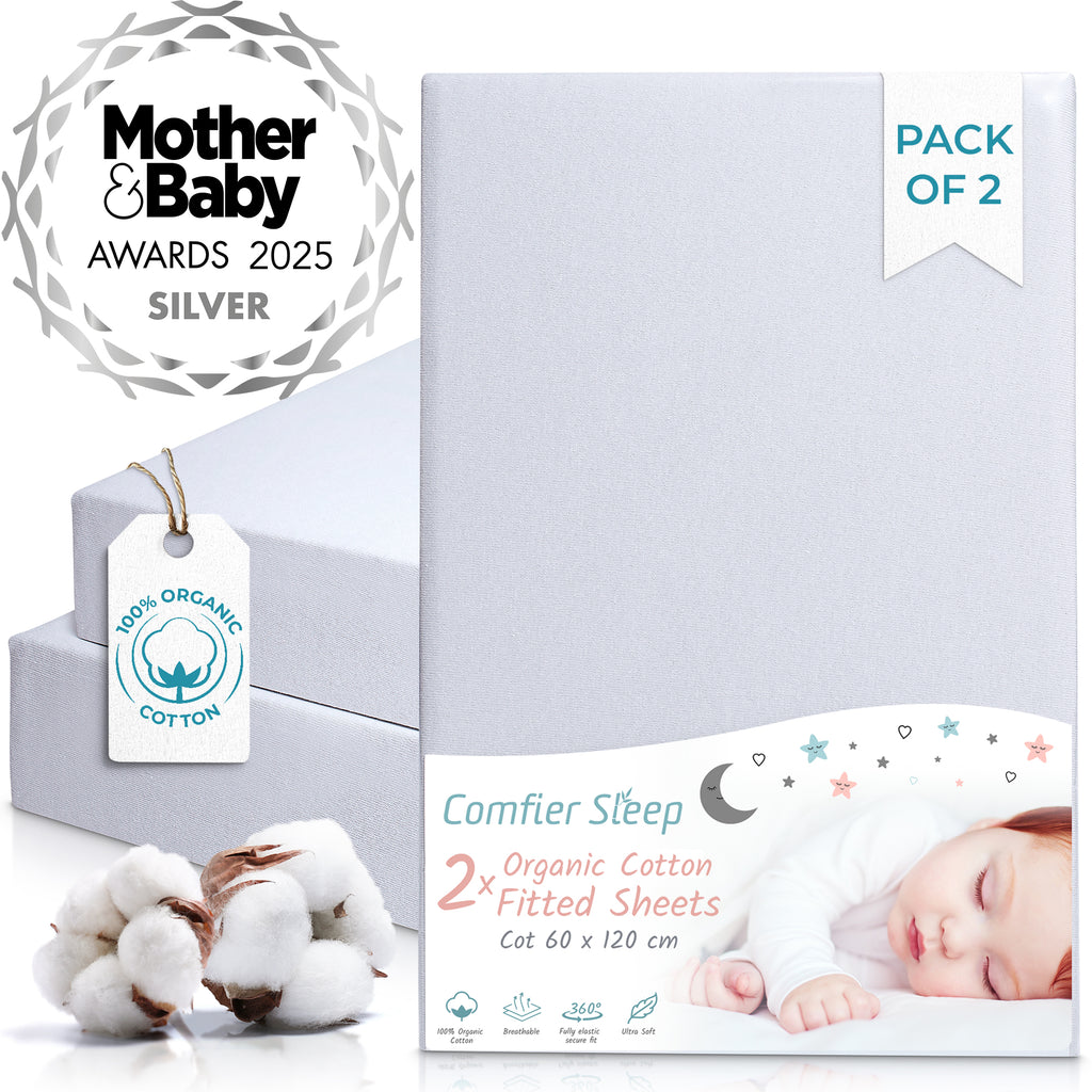 Grey Cot Sheets 120x60 Fitted – 2 Pack Organic Cotton  – Ultra Soft Cot Bed Sheets for Daily Use