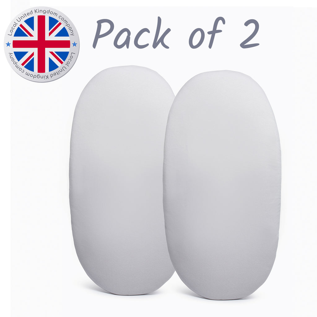 Grey Moses Basket Sheets 2 Pack – Organic Cotton Pram Sheets Fitted 30x76cm – Soft Breathable Bedding for Newborns