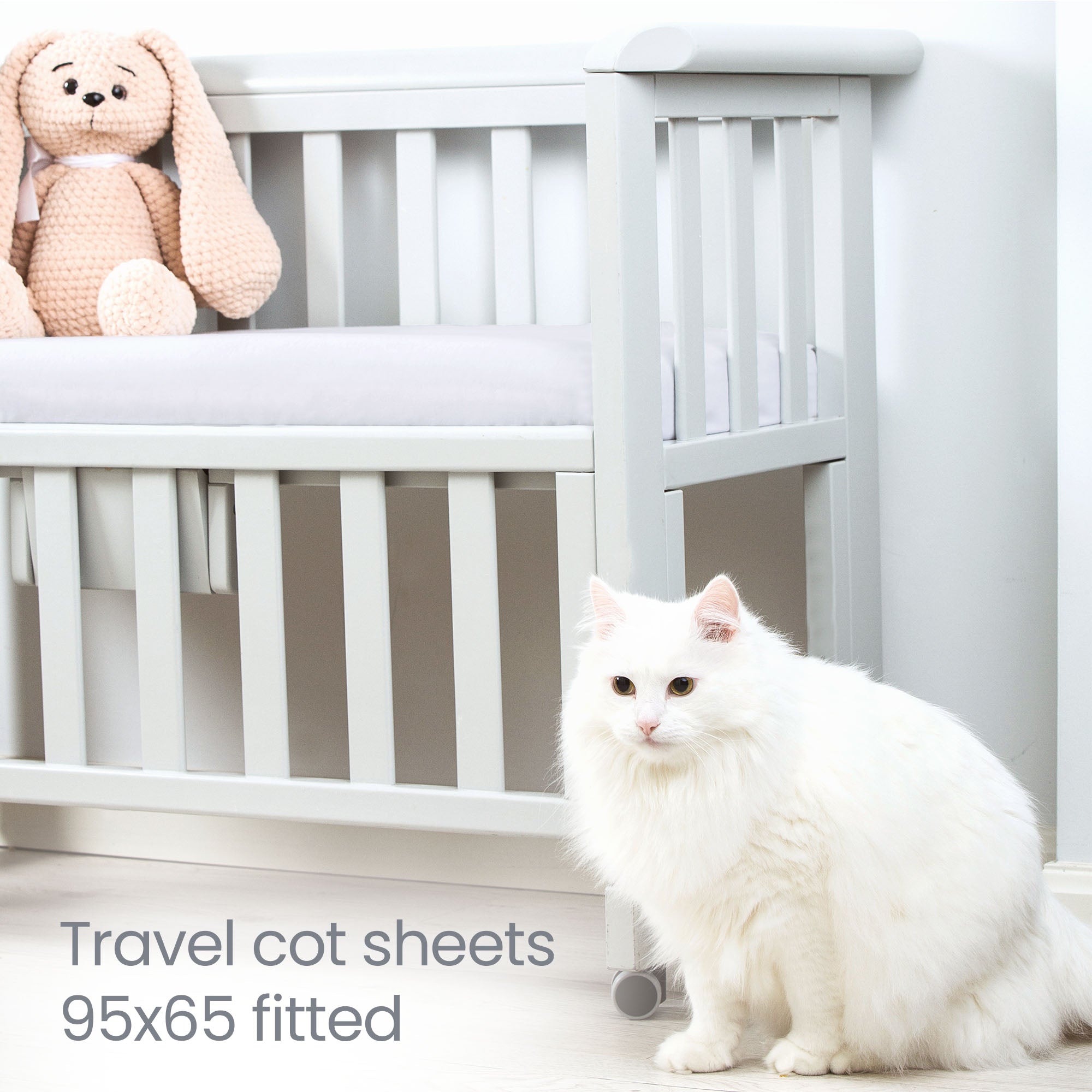 Grey Travel Cot Sheets 95x65 cm – 2 Pack Organic Cotton Travel Cot Fitted Sheet– Soft Breathable Bedding for Standard Travel Cot Mattress