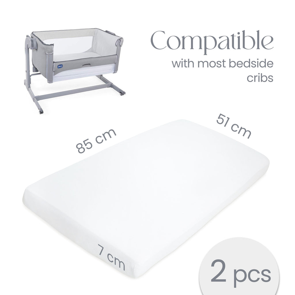 Travel Cot Fitted Sheets 100% Organic Cotton Size 51 x 85 cm - Set of 2