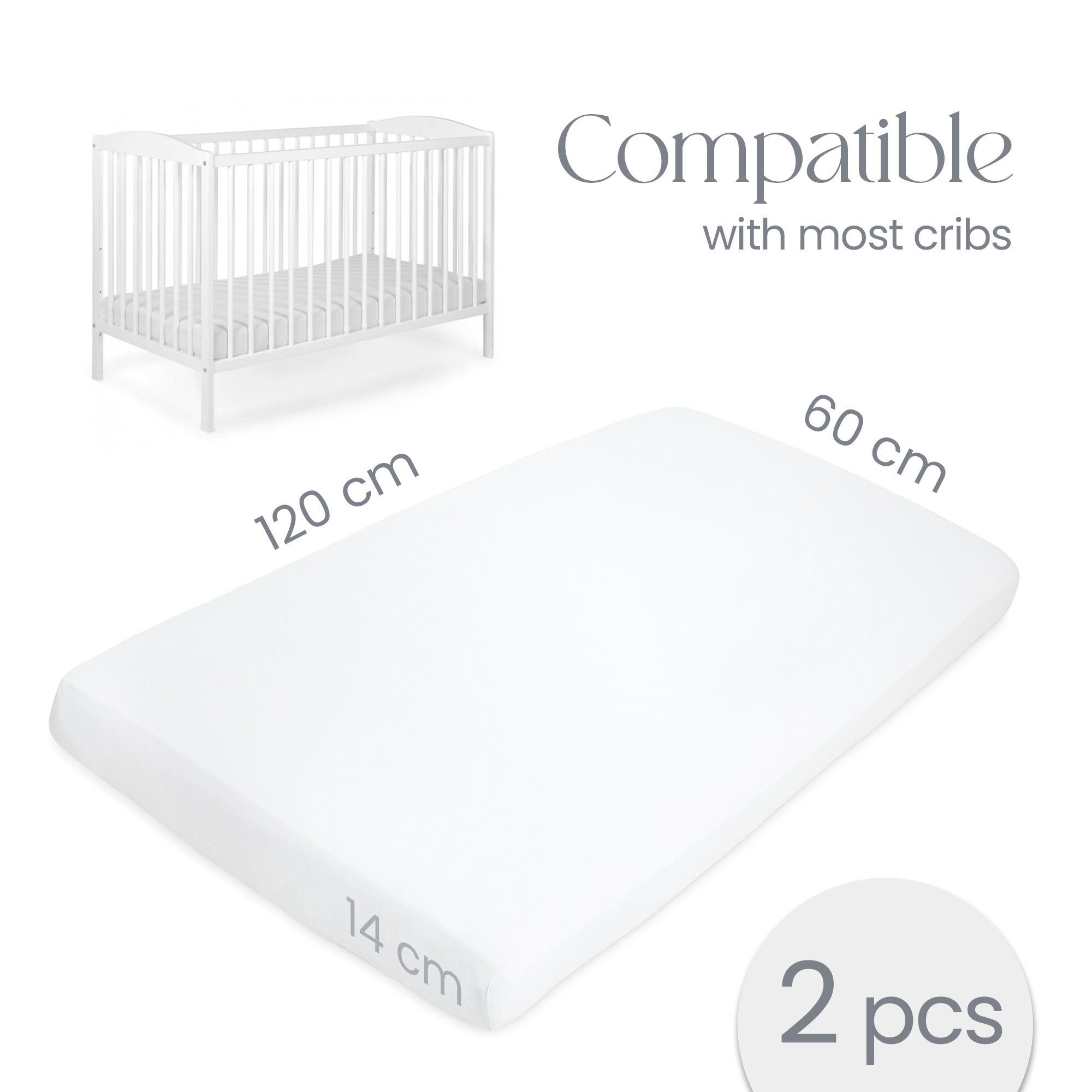 Travel Cot Fitted Sheets 100% Organic Cotton  60 x 120 cm - Set of 2