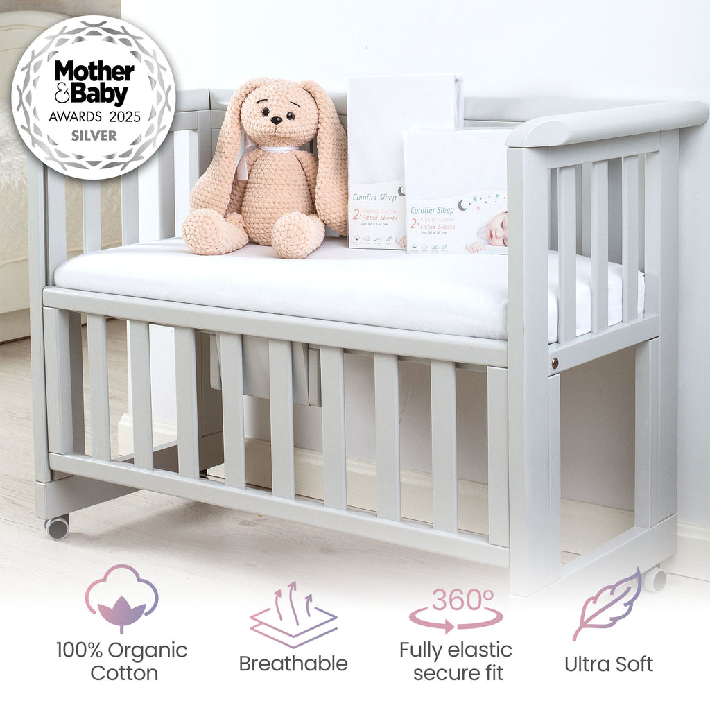 Travel Cot Fitted Sheets 100% Organic Cotton  60 x 120 cm - Set of 2