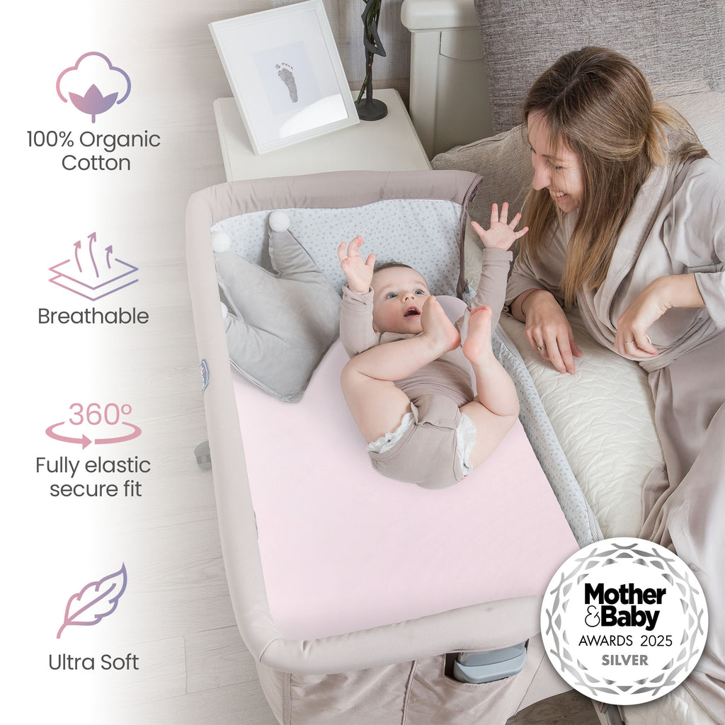White Next To Me Crib Sheets 51x85cm – Award-Winning 2 Pack Organic Cotton Bedside Crib Fitted Sheets – Soft Breathable Tutti Bambini CoZee Fitted Sheets for Daily Use