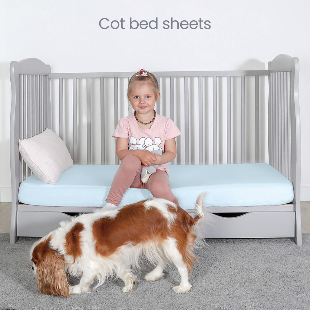 Blue Cot Sheets 120x60 Fitted – Organic Cotton 2 Pack – Cot Bed Sheets Soft and Secure Mattress Fit