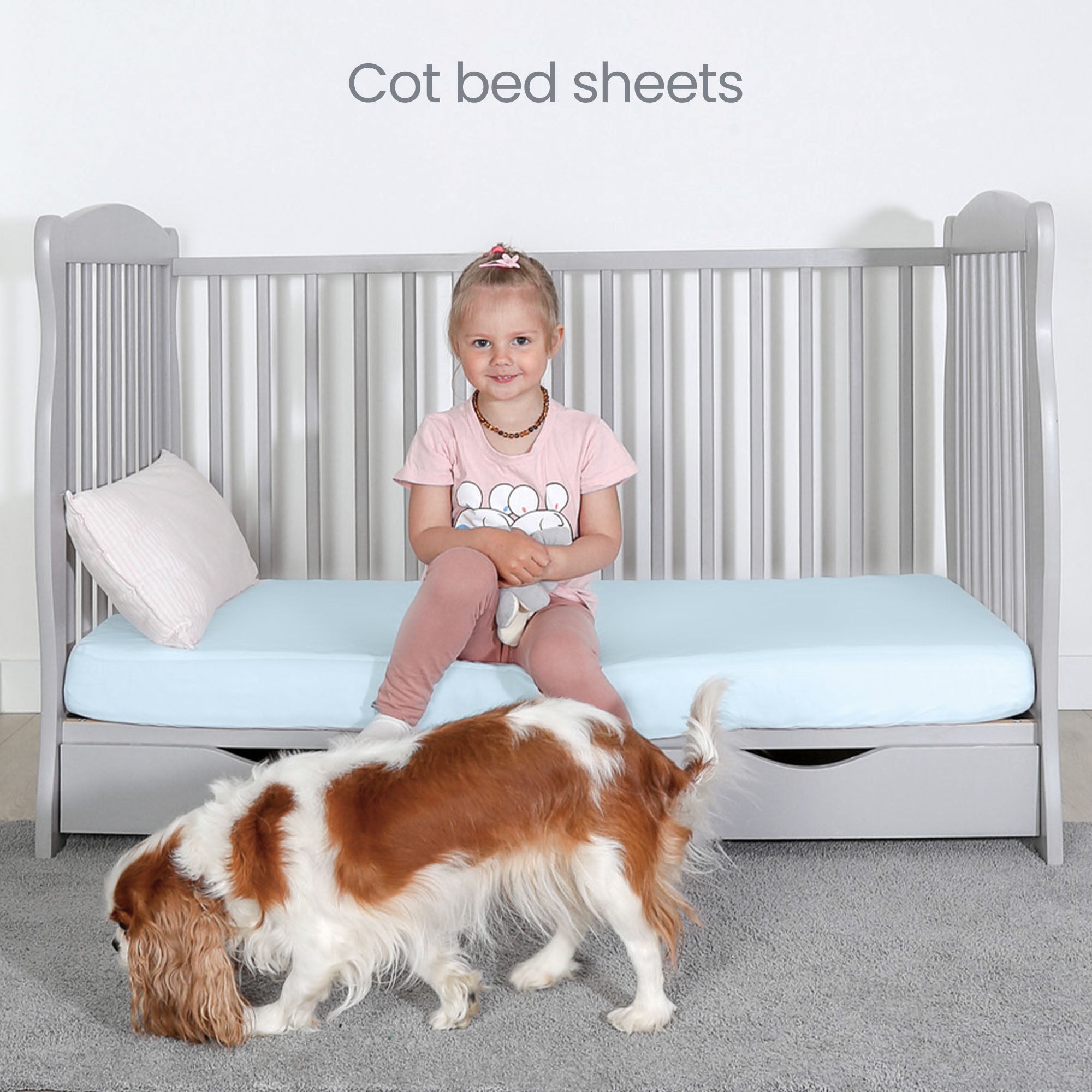 Blue Cot Sheets 120x60 Fitted – Organic Cotton 2 Pack – Cot Bed Sheets Soft and Secure Mattress Fit