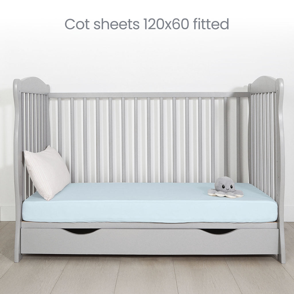 Blue Cot Sheets 120x60 Fitted – Organic Cotton 2 Pack – Cot Bed Sheets Soft and Secure Mattress Fit
