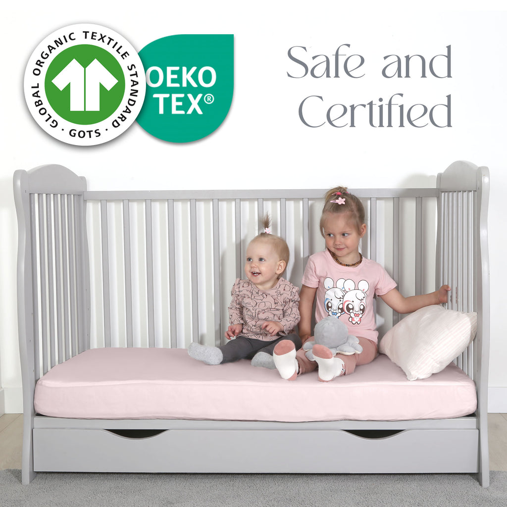 Pink Travel Cot Fitted Sheet  – 2 Pack Organic Cotton Travel Cot Sheets 95x65 cm for Baby Bed – Soft and Stretchy Fit