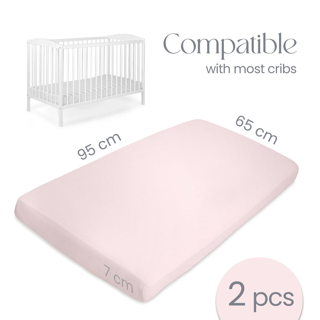 Pink Travel Cot Fitted Sheet  – 2 Pack Organic Cotton Travel Cot Sheets 95x65 cm for Baby Bed – Soft and Stretchy Fit