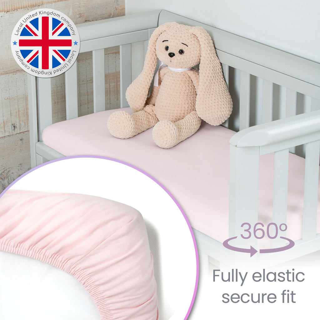 Pink Travel Cot Fitted Sheet  – 2 Pack Organic Cotton Travel Cot Sheets 95x65 cm for Baby Bed – Soft and Stretchy Fit