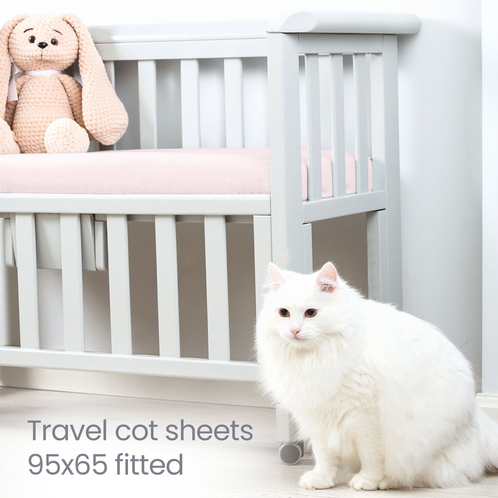 Pink Travel Cot Fitted Sheet  – 2 Pack Organic Cotton Travel Cot Sheets 95x65 cm for Baby Bed – Soft and Stretchy Fit