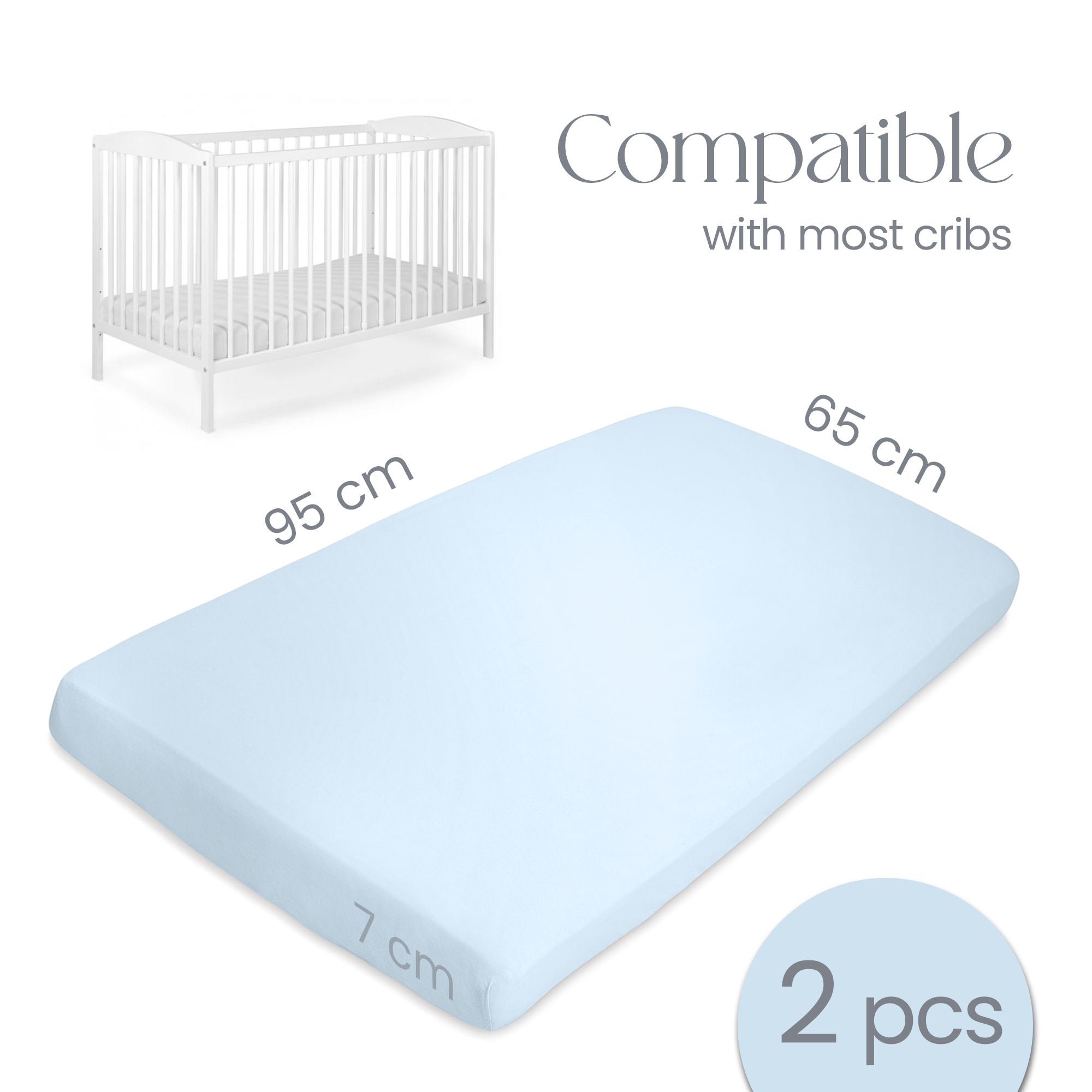 Blue  Travel Cot Sheets 95x65 cm – Organic Cotton Travel Cot Fitted Sheet 2 Pack – Soft Bedding for Next to Me Cot and Travel Mattress