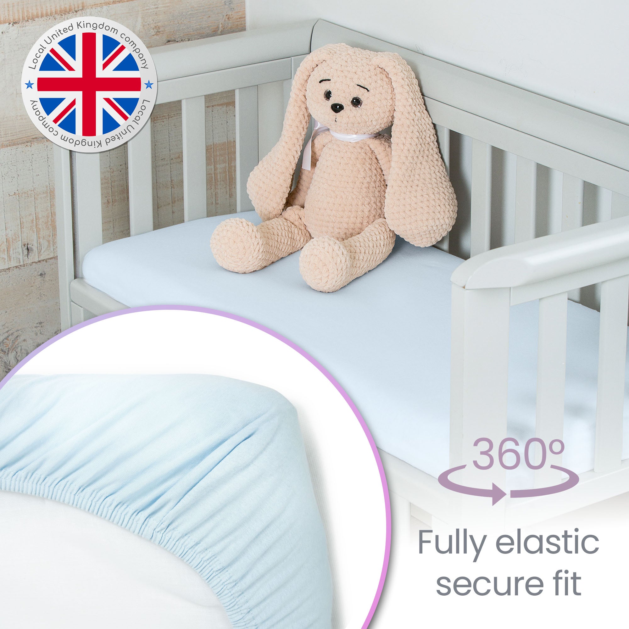 Blue  Travel Cot Sheets 95x65 cm – Organic Cotton Travel Cot Fitted Sheet 2 Pack – Soft Bedding for Next to Me Cot and Travel Mattress