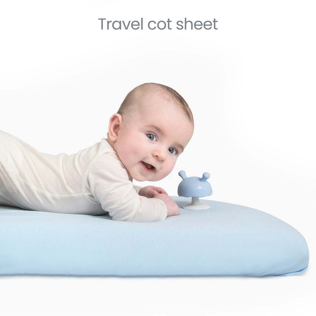 Blue  Travel Cot Sheets 95x65 cm – Organic Cotton Travel Cot Fitted Sheet 2 Pack – Soft Bedding for Next to Me Cot and Travel Mattress