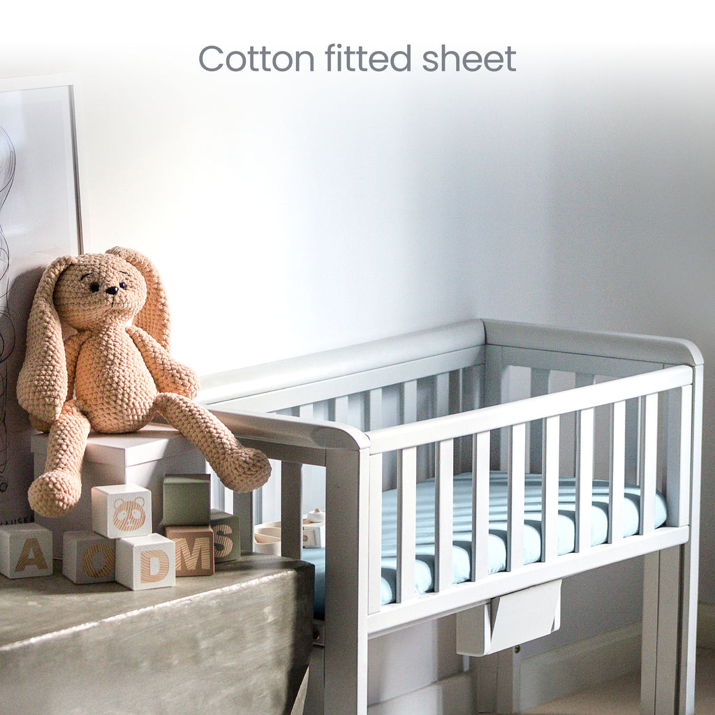 Blue  Travel Cot Sheets 95x65 cm – Organic Cotton Travel Cot Fitted Sheet 2 Pack – Soft Bedding for Next to Me Cot and Travel Mattress