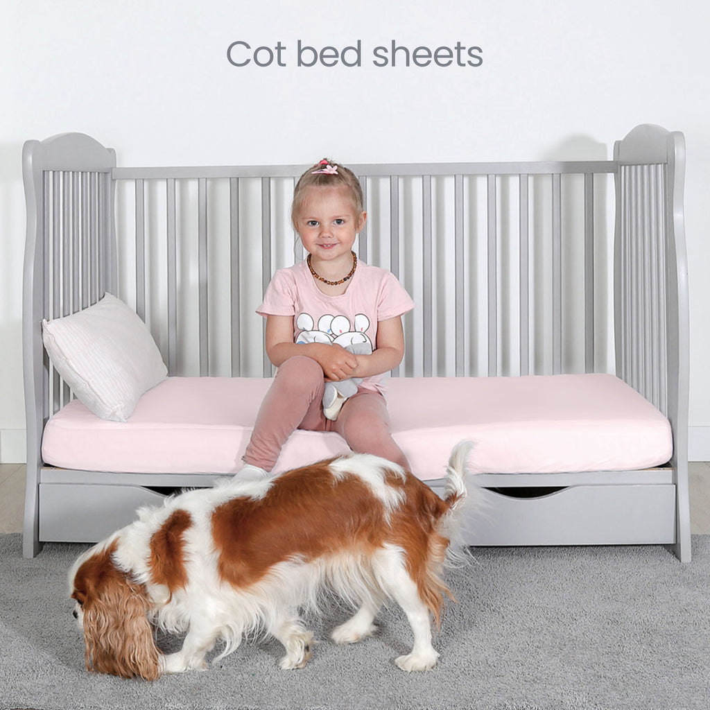 Pink Cot Sheets 140 x 70 Fitted – Organic Cotton Cot Bed Sheets 2 Pack – Soft Breathable Bedding for Baby Cot Bed