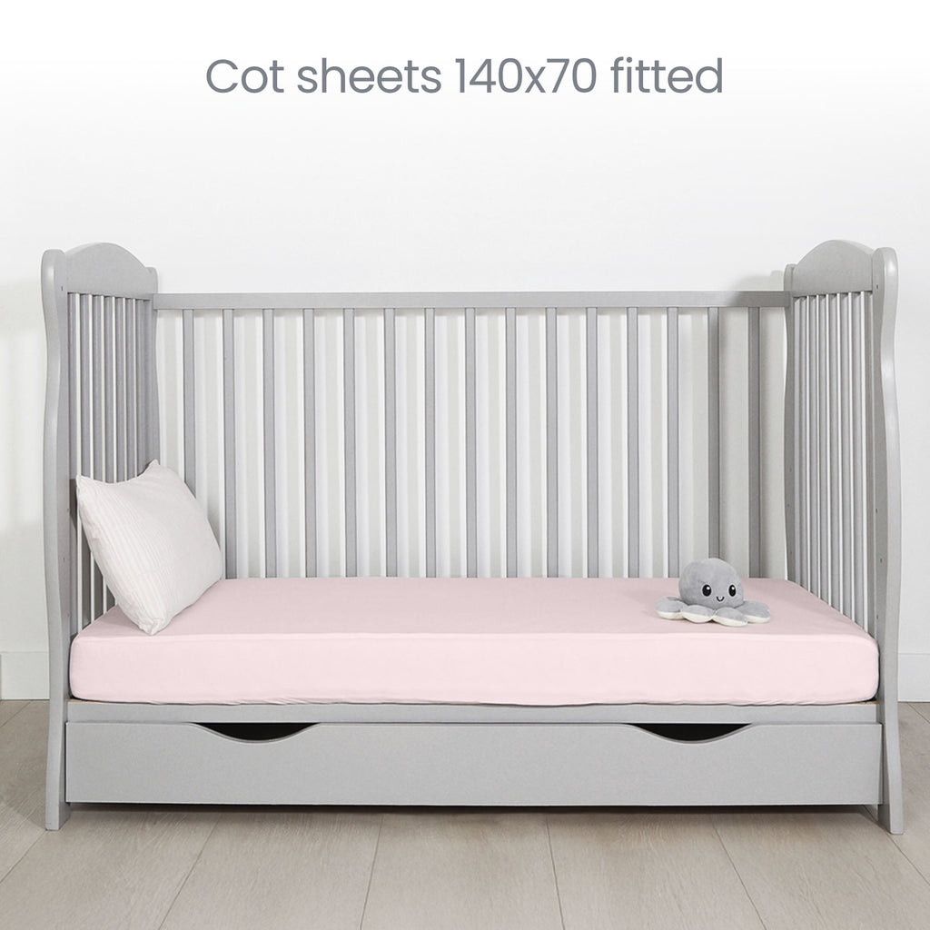 Pink Cot Sheets 140 x 70 Fitted – Organic Cotton Cot Bed Sheets 2 Pack – Soft Breathable Bedding for Baby Cot Bed