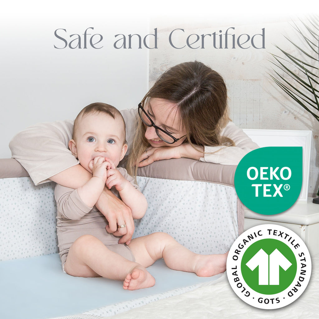 Next To Me Crib Sheets 51x85cm – Award-Winning 2 Pack Organic Cotton Blue Bedside Crib Fitted Sheets – Soft Breathable Tutti Bambini CoZee Fitted Sheets for Daily Use