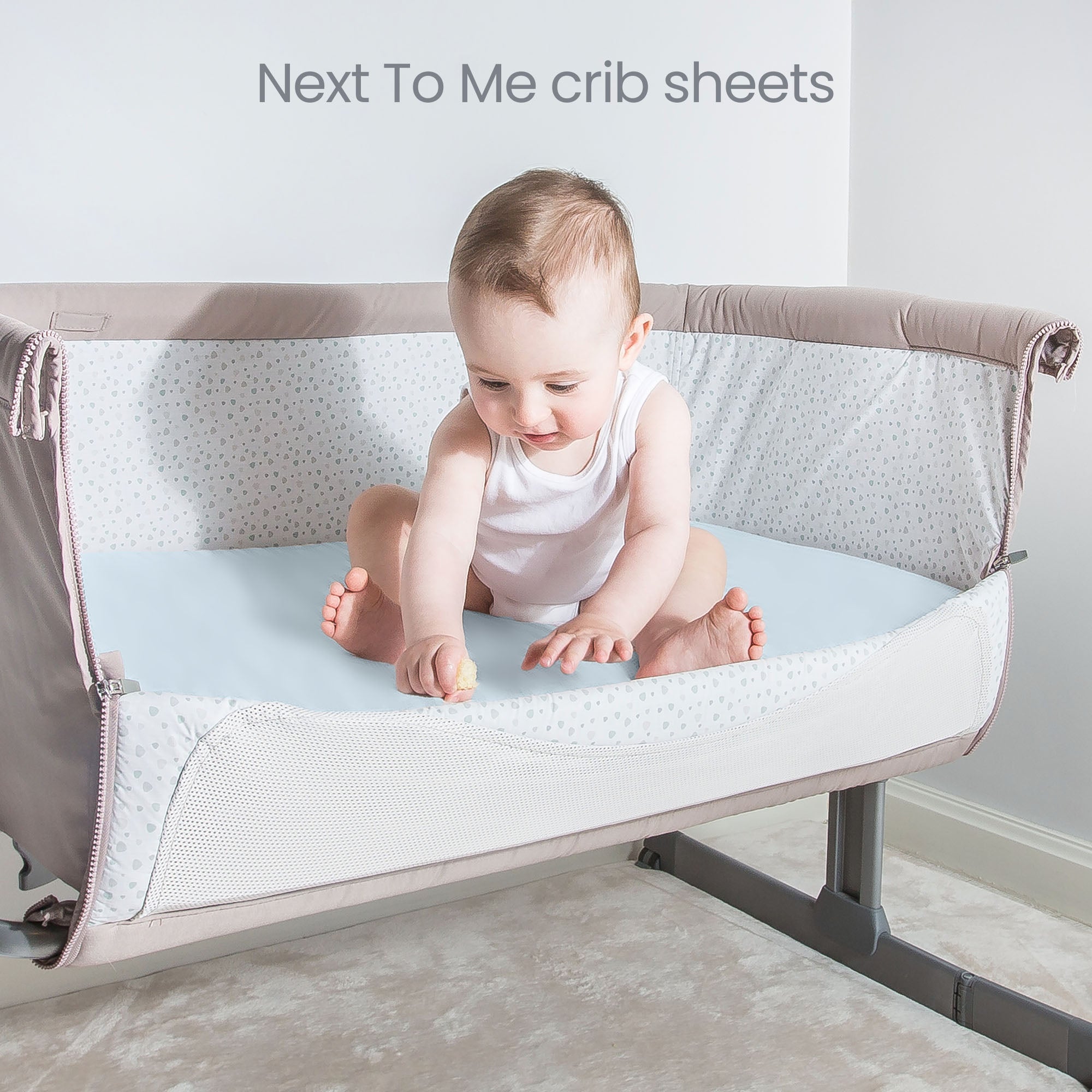 Next To Me Crib Sheets 51x85cm – Award-Winning 2 Pack Organic Cotton Blue Bedside Crib Fitted Sheets – Soft Breathable Tutti Bambini CoZee Fitted Sheets for Daily Use
