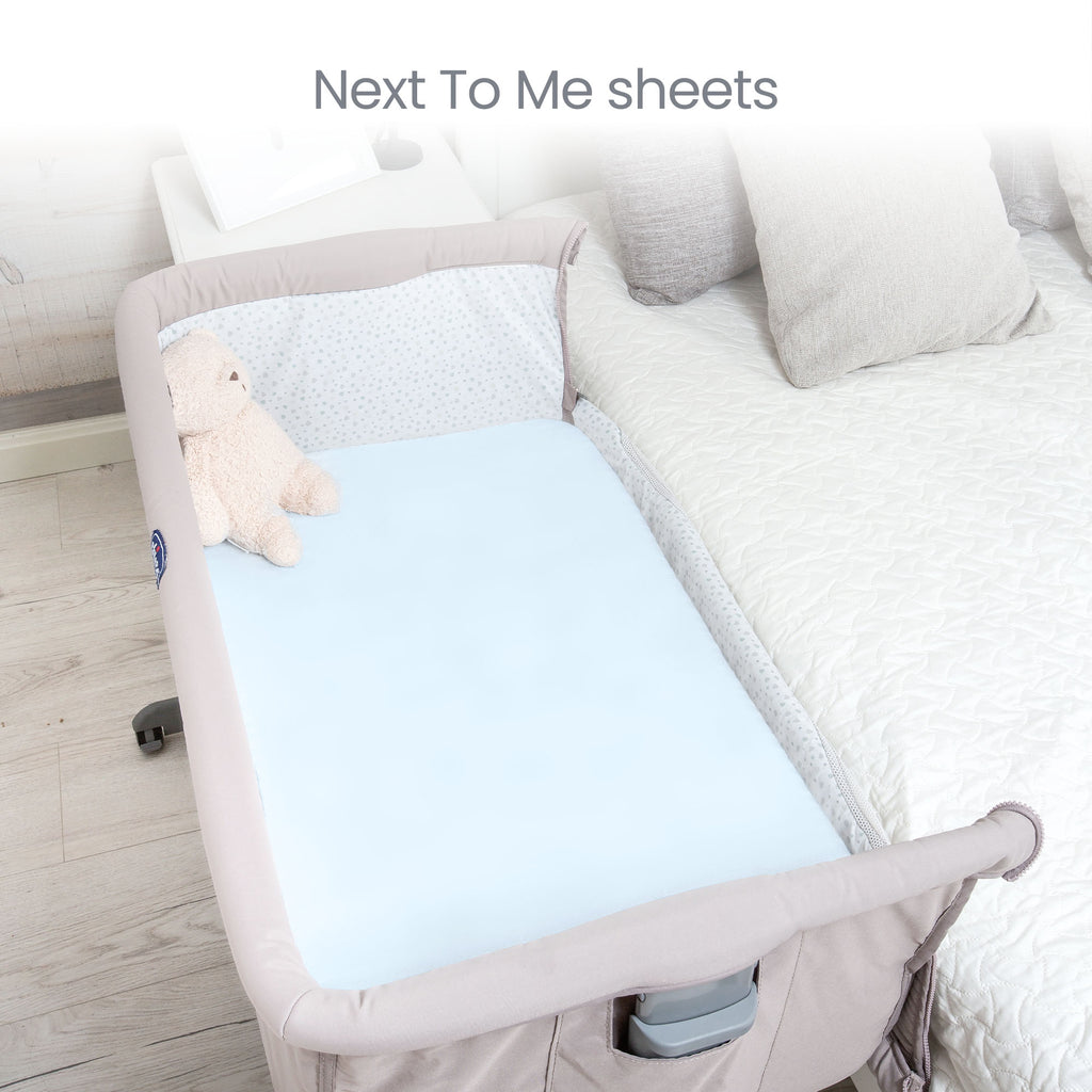 Next To Me Crib Sheets 51x85cm – Award-Winning 2 Pack Organic Cotton Blue Bedside Crib Fitted Sheets – Soft Breathable Tutti Bambini CoZee Fitted Sheets for Daily Use