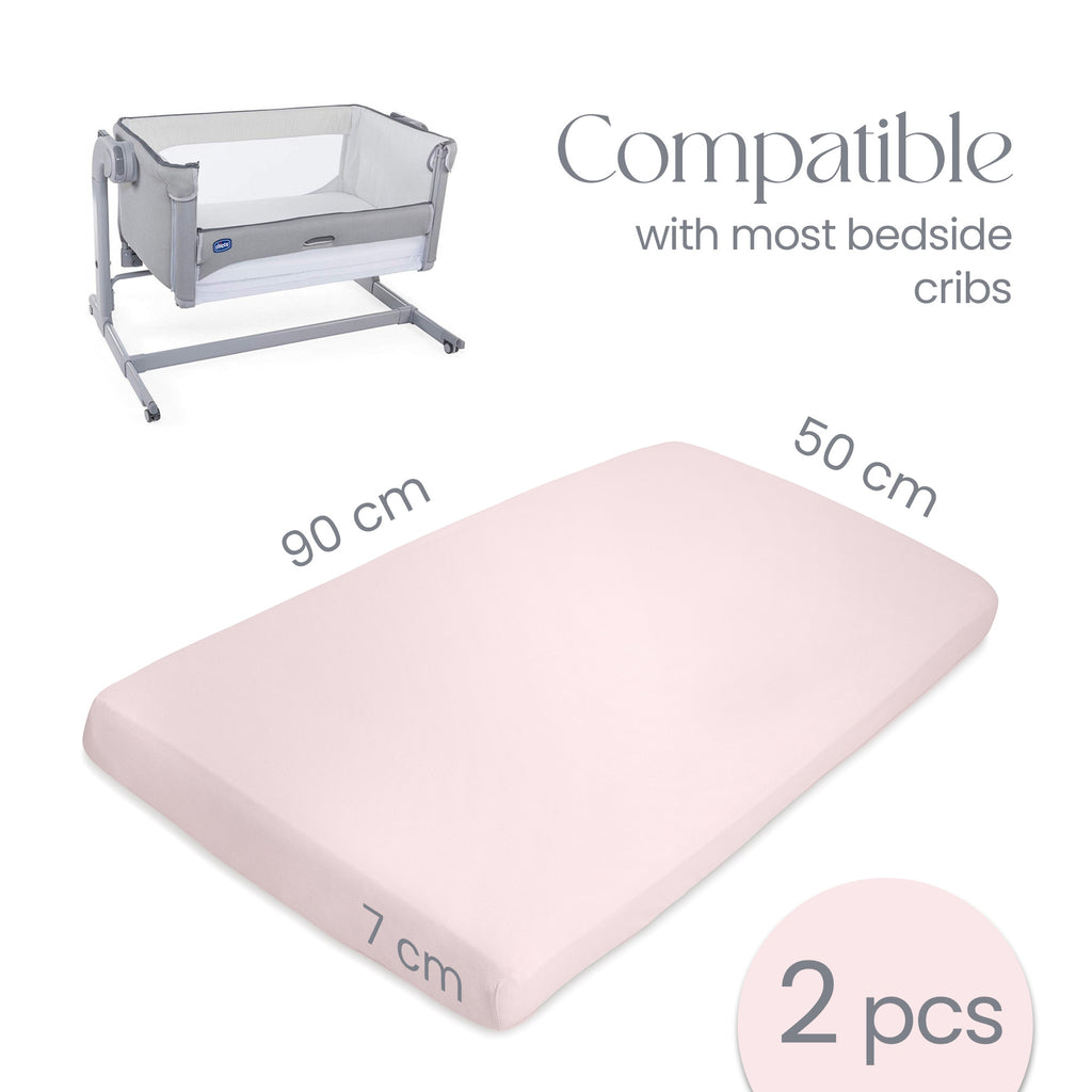 Crib Sheets 50x90cm – Organic Cotton 2 Pack Pink Cozee Bedside Crib Fitted Sheets – Soft Cot Sheets for Breathable Comfort