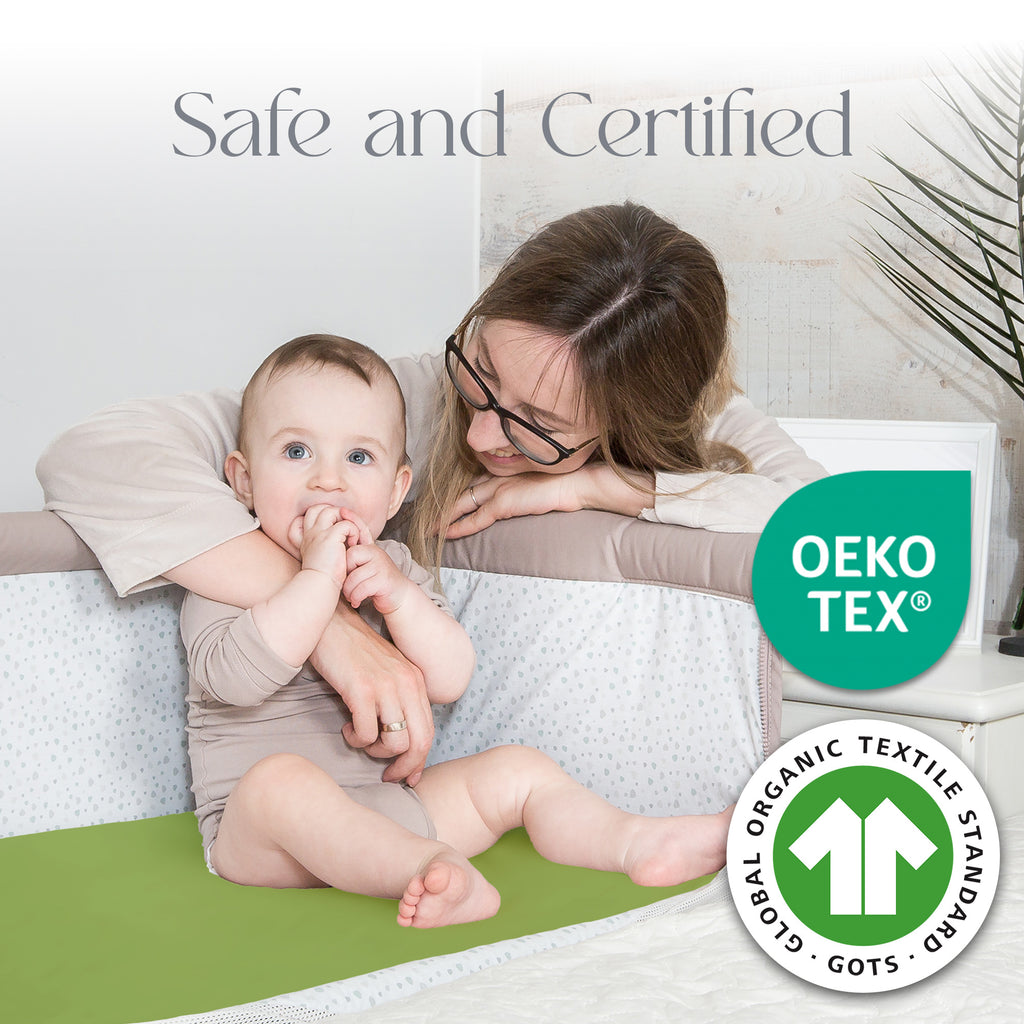 Next To Me Crib Sheets 51x85cm – Award-Winning 2 Pack Organic Cotton Green Bedside Crib Fitted Sheets – Soft Breathable Tutti Bambini CoZee Fitted Sheets for Daily Use