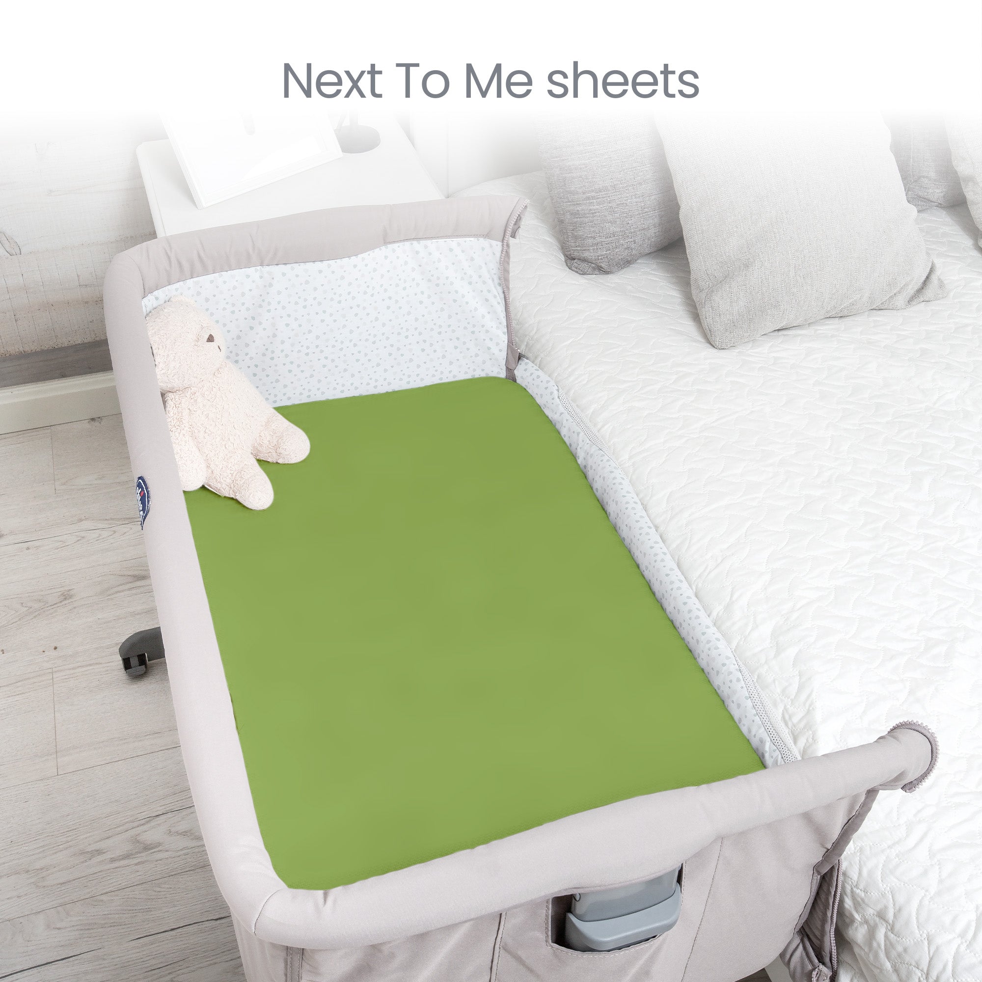 Next To Me Crib Sheets 51x85cm – Award-Winning 2 Pack Organic Cotton Green Bedside Crib Fitted Sheets – Soft Breathable Tutti Bambini CoZee Fitted Sheets for Daily Use