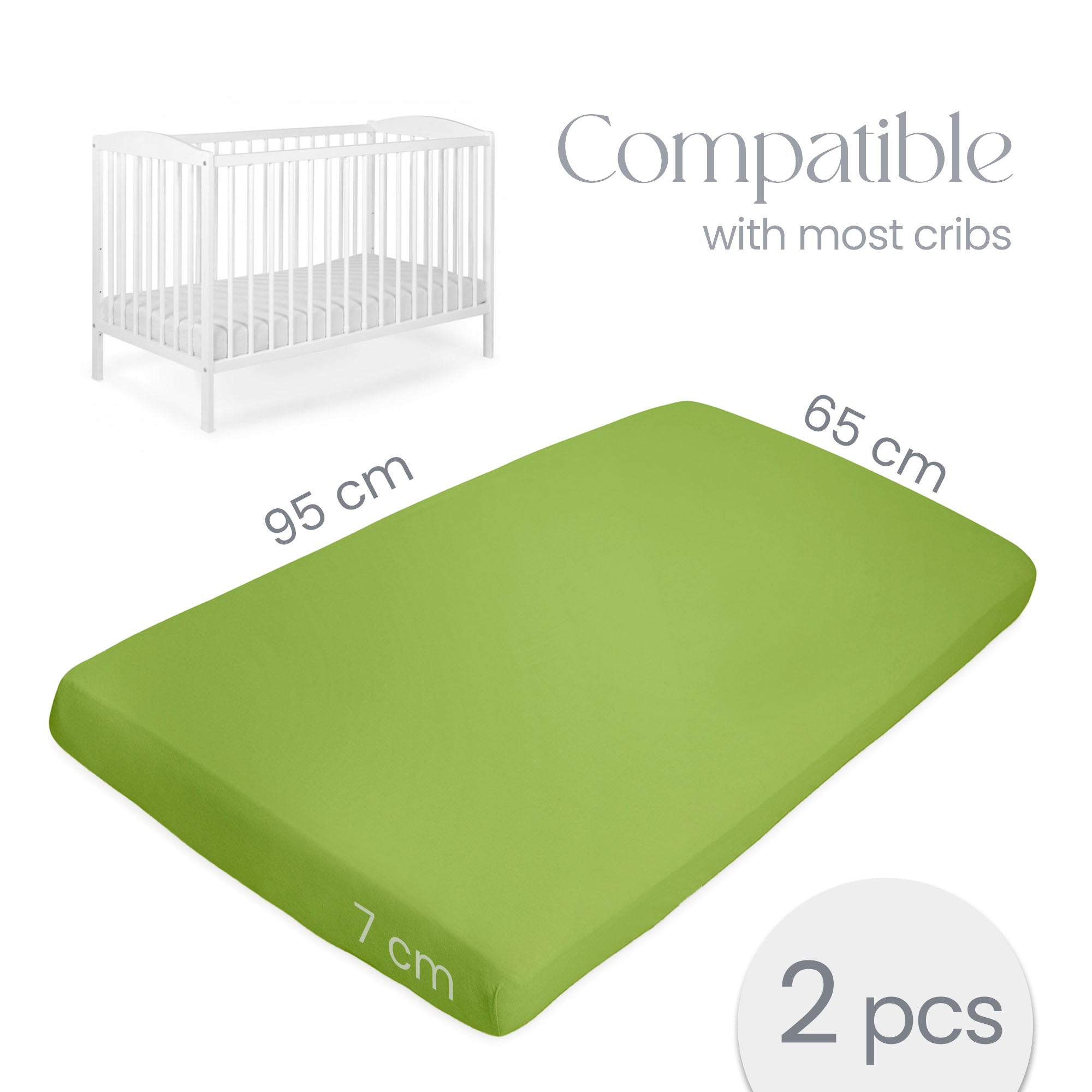 Green Travel Cot Fitted Sheet  – 2 Pack Organic Cotton Travel Cot Sheets 95x65 cm for Baby Bed – Soft and Stretchy Fit