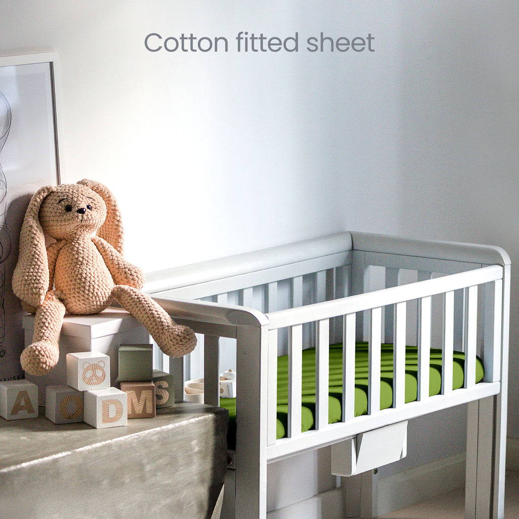 Green Travel Cot Fitted Sheet  – 2 Pack Organic Cotton Travel Cot Sheets 95x65 cm for Baby Bed – Soft and Stretchy Fit