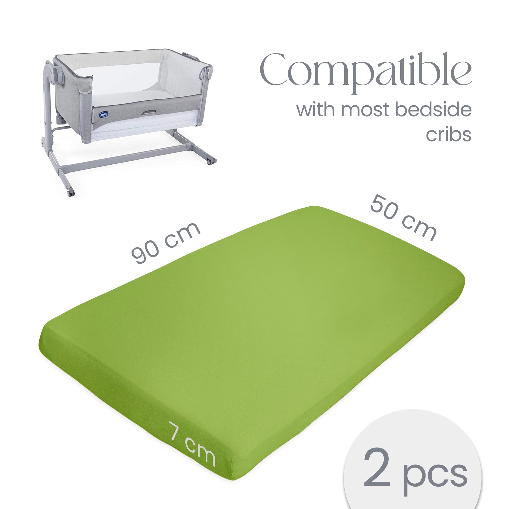 Crib Sheets 50x90cm – Organic Cotton 2 Pack Green Cozee Bedside Crib Fitted Sheets – Soft Cot Sheets for Breathable Comfort