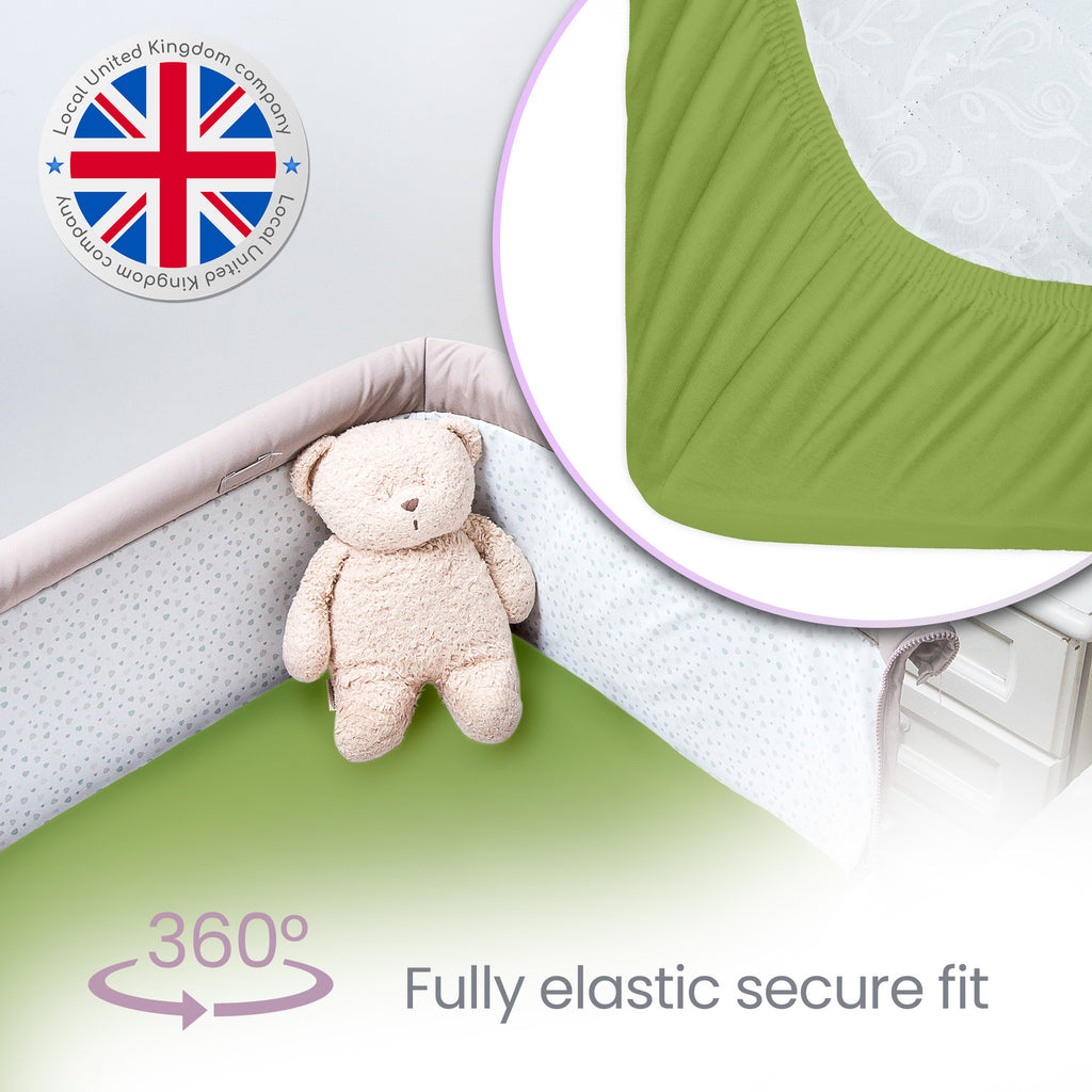 Crib Sheets 50x90cm – Organic Cotton 2 Pack Green Cozee Bedside Crib Fitted Sheets – Soft Cot Sheets for Breathable Comfort