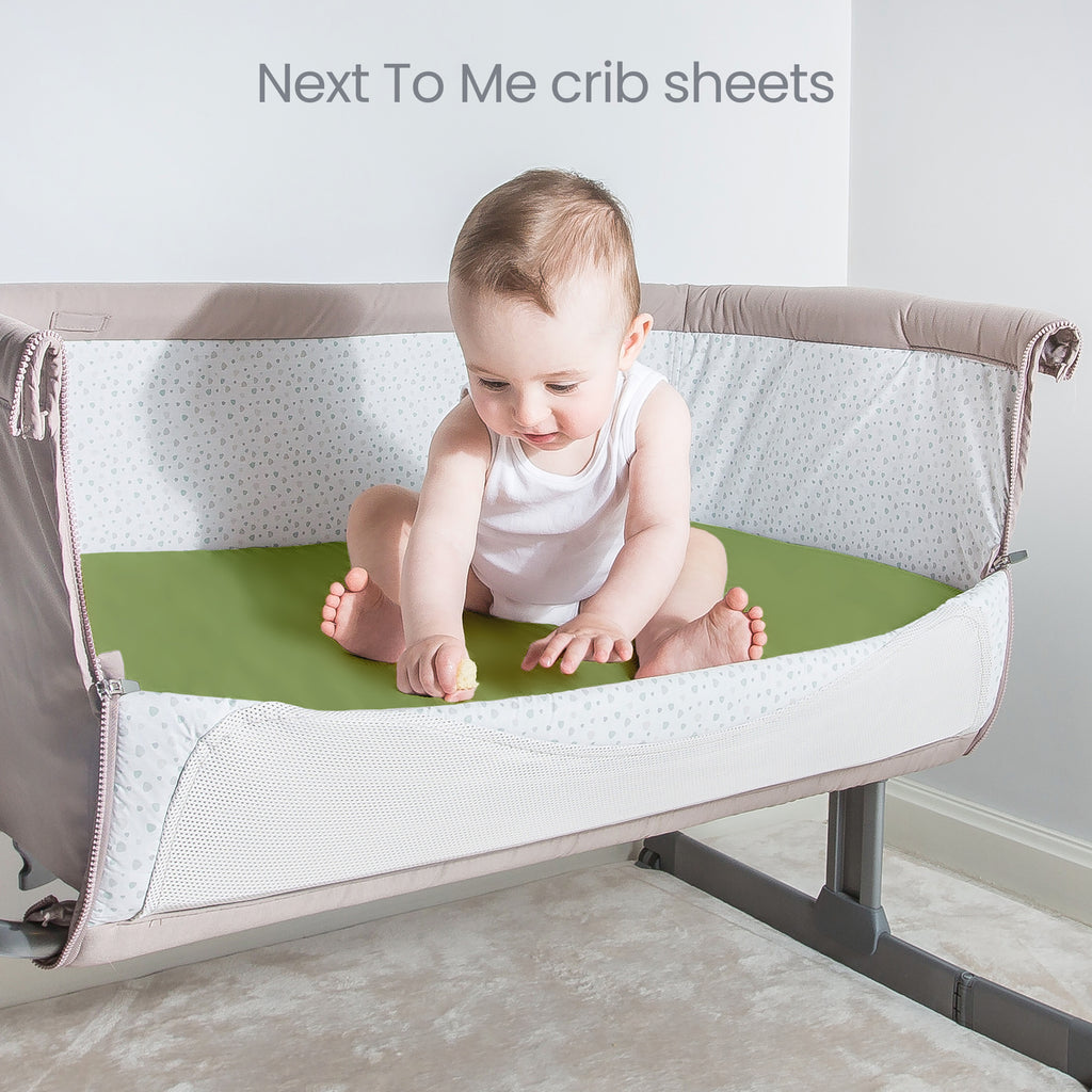 Crib Sheets 50x90cm – Organic Cotton 2 Pack Green Cozee Bedside Crib Fitted Sheets – Soft Cot Sheets for Breathable Comfort