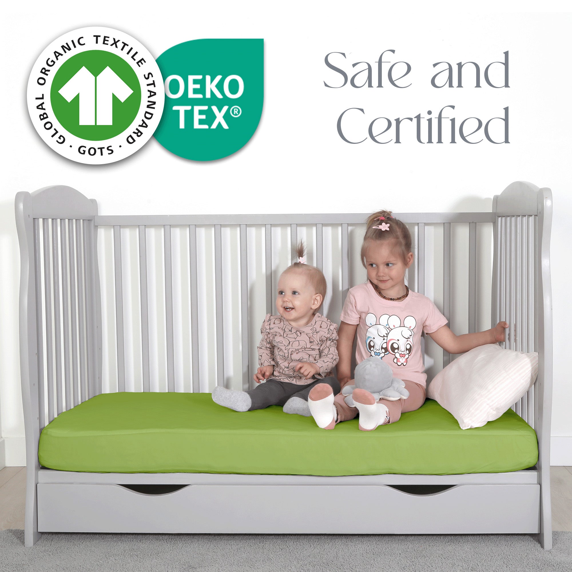 Green Cot Sheets 120x60 Fitted – 2 Pack Organic Cotton Cot Bed Sheets – Soft and Stretchy Baby Bedding