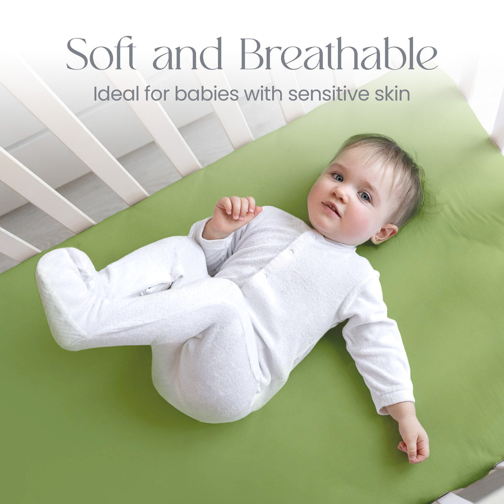 Green Cot Sheets 120x60 Fitted – 2 Pack Organic Cotton Cot Bed Sheets – Soft and Stretchy Baby Bedding