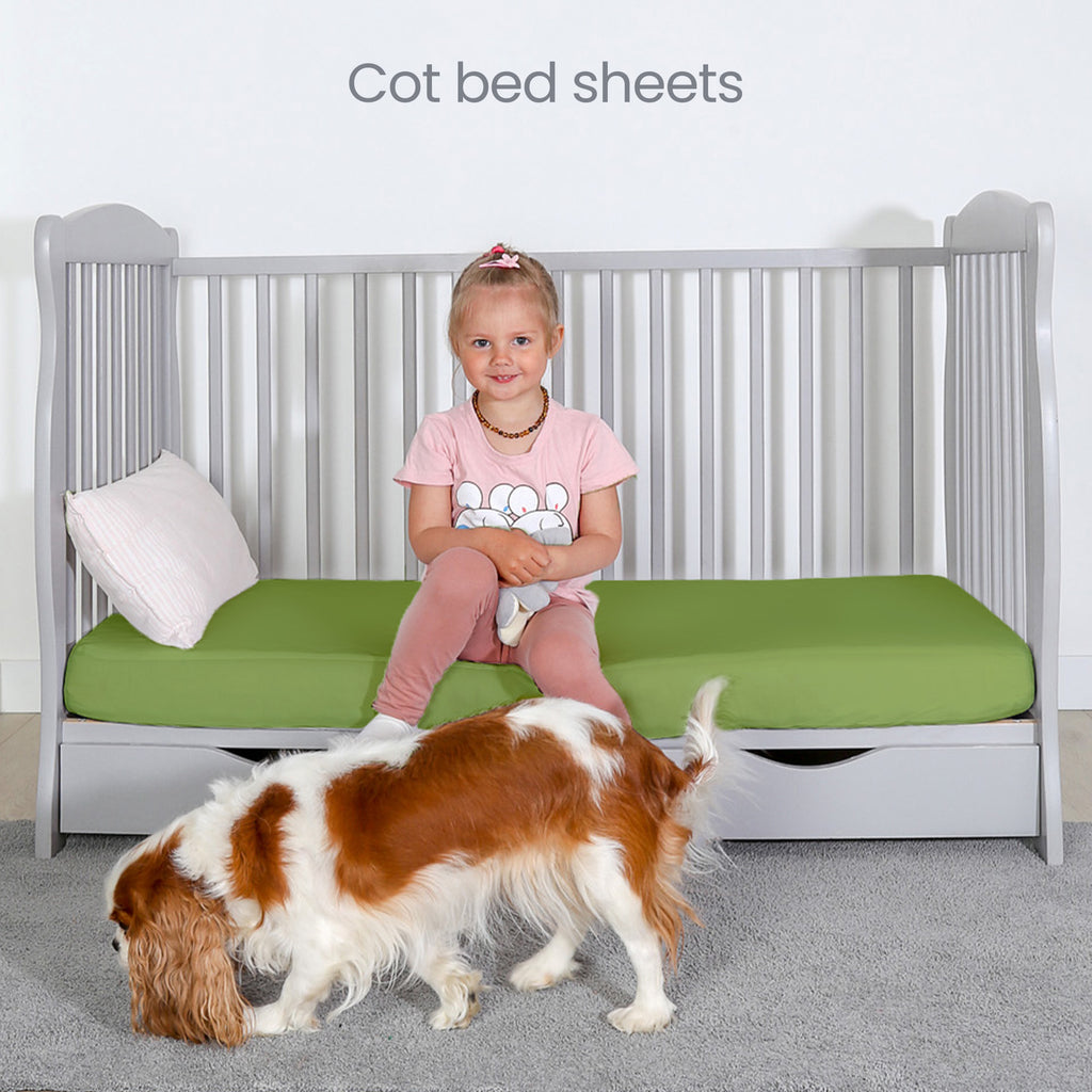 Green Cot Sheets 120x60 Fitted – 2 Pack Organic Cotton Cot Bed Sheets – Soft and Stretchy Baby Bedding