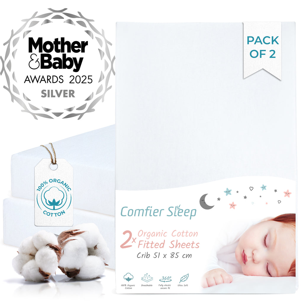 White Next To Me Crib Sheets 51x85cm – Award-Winning 2 Pack Organic Cotton Bedside Crib Fitted Sheets – Soft Breathable Tutti Bambini CoZee Fitted Sheets for Daily Use