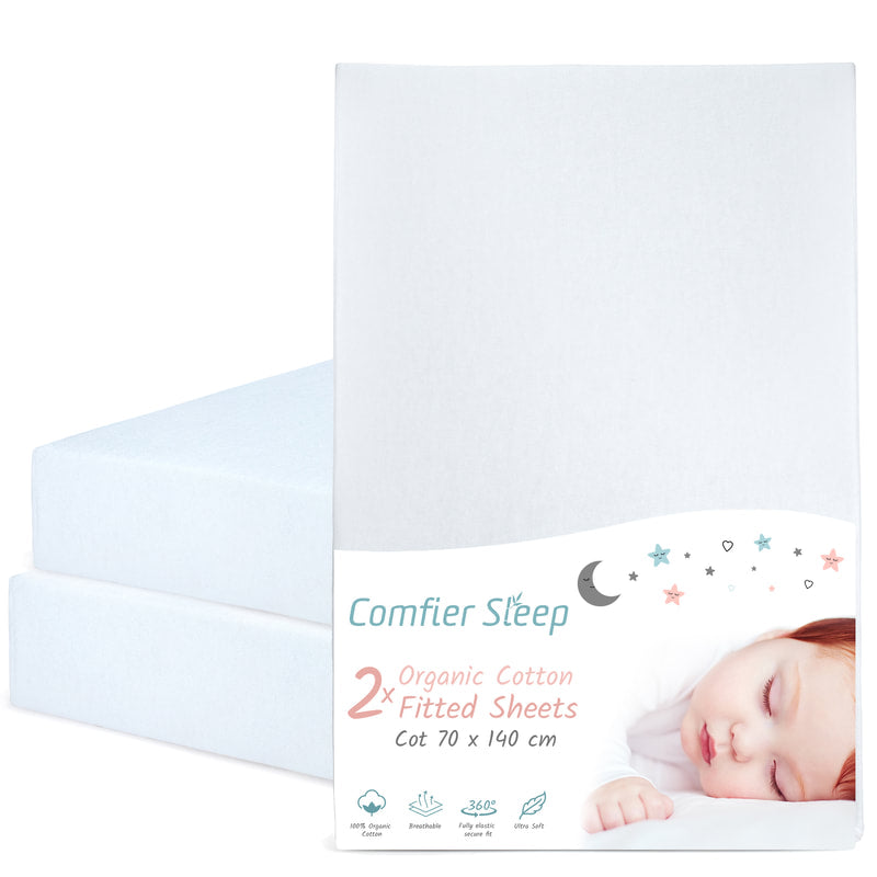 Travel Cot Fitted Sheets 100% Organic Cotton 70 x 140 cm - Set of 2