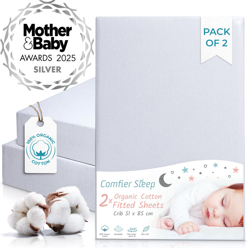 Travel Cot Fitted Sheets 100% Organic Cotton Size 51 x 85 cm - Set of 2