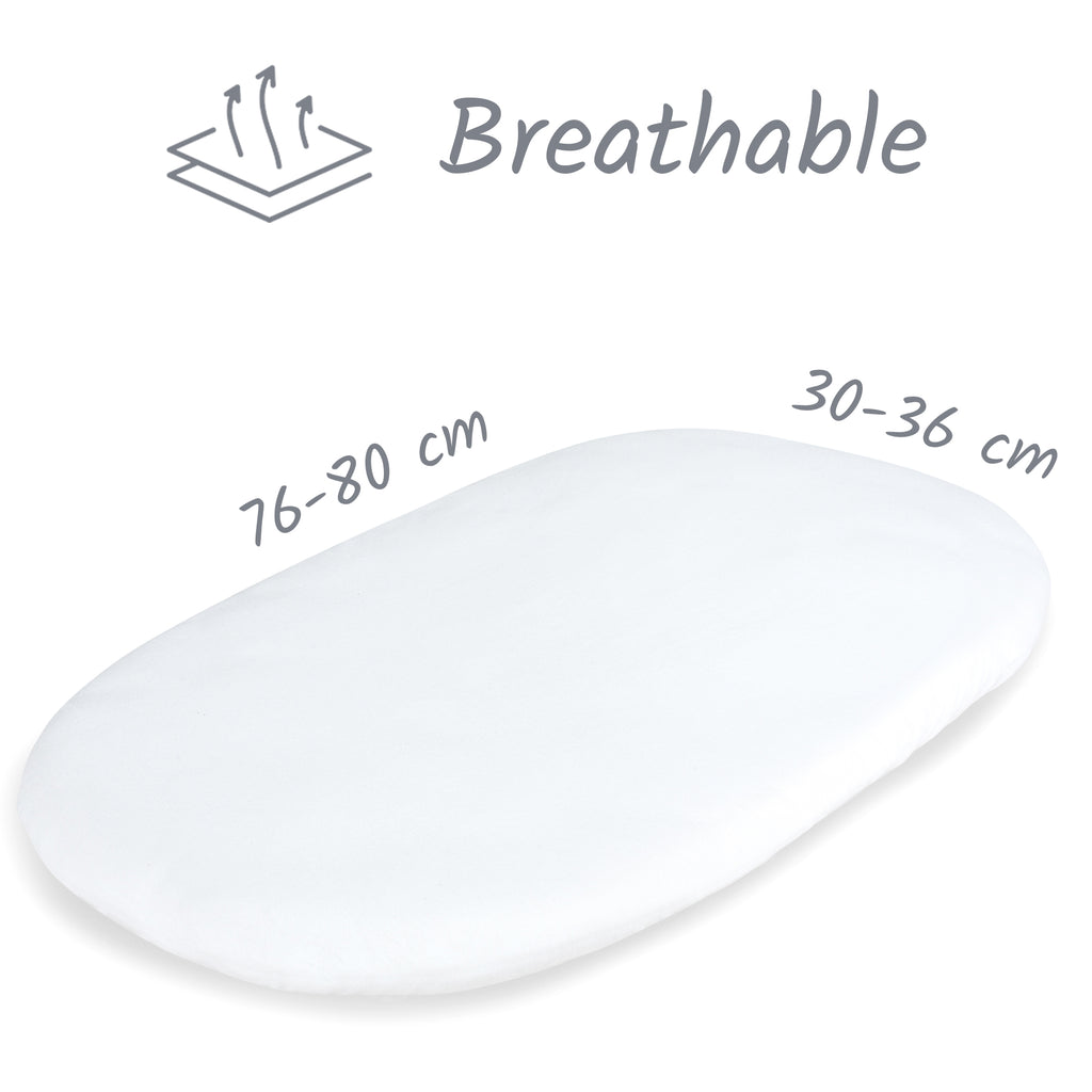 White Moses Basket Sheets 30x76cm – 2 Pack Organic Cotton Soft Pram Sheets Fitted for Baby Bed Comfort